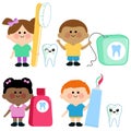 Children dental hygiene. Vector illustration set