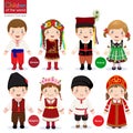 Kids in different traditional costumes Royalty Free Stock Photo