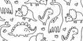 Kids dino pattern as outline ink kids drawing Royalty Free Stock Photo