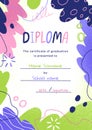 Kids diploma background design. Childish graduation certificate template. Kindergarten, preschool and elementary school Royalty Free Stock Photo