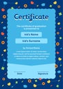 Kids Diploma certificate in cute cosmos style background template layout design