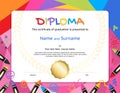 Kids Diploma or certificate template with colorful background Royalty Free Stock Photo