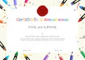 Kids Diploma or certificate template with painting stuff border