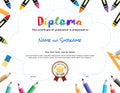 Kids Diploma or certificate template with painting stuff border