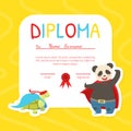 Kids Diploma Template with Place For Your Text, Preschool, Kindergarten Children Certificate with Cute Superhero Animals Royalty Free Stock Photo