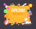 Kids Diploma Template, Preschool or Elementary School Certificate Vector illustration