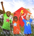 Kids Diverse Playing Kite Field Young Concept Royalty Free Stock Photo