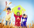 Kids Diverse Playing Kite Field Young Concept Royalty Free Stock Photo