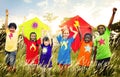 Kids Diverse Playing Kite Field Young Concept Royalty Free Stock Photo