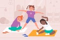 Kids do yoga, healthy physical sport exercises, gymnastics, girls practicing asana