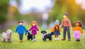 kids with dogsoutside in park. miniature figure, ai generated