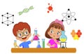 Kids doing experiment research in lab at school Royalty Free Stock Photo