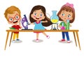 Kids doing experiment research in lab at school Royalty Free Stock Photo