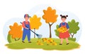 Kids doing housework chores, raking falling leaves Royalty Free Stock Photo