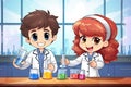 Kids Doing a School Chemical Experiment in Laboratory, School Chemistry Education, Generative AI Illustration Royalty Free Stock Photo