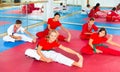 Kids doing warming up before martial arts training Royalty Free Stock Photo