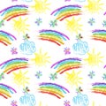 Kids Doodles Seamless Pattern with rainbow