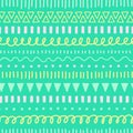 Kids Doodles seamless vector background. Ethnic and tribal style pattern green, yellow, teal, pink. Hand drawn doodle