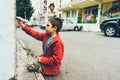 Kids drawing graffiti on streets Royalty Free Stock Photo