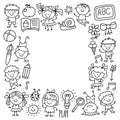 Kids drawing Kindergarten School Happy children play Illustration for kids Nursery Preschool Children icon Royalty Free Stock Photo