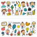 Kids drawing Kindergarten School Happy children play Illustration for kids Nursery Preschool Children icon