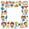 Kids drawing Kindergarten School Happy children play Illustration for kids Nursery Preschool Children icon Royalty Free Stock Photo