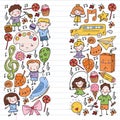 Kids drawing Kindergarten School Happy children play Illustration for kids Nursery Preschool Children icon Royalty Free Stock Photo