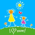 Kids Drawing. The Mother's Day vector heart happy