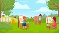 Kids drawing picture in garden, art class Royalty Free Stock Photo