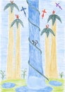 Kids drawing - tropical waterfall