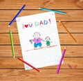 Kids drawings of son and daughter i love you dad Royalty Free Stock Photo