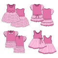 Kids dresses. Sketch. Pink