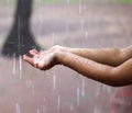 Kids Drizzling hands in rain water Royalty Free Stock Photo