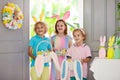 Kids Easter egg hunt. Child and eggs, bunny ears Royalty Free Stock Photo