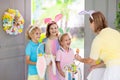 Kids Easter egg hunt. Child and eggs, bunny ears Royalty Free Stock Photo