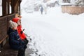 Kids eating beef snack outdoors