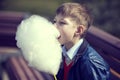 Kids eating cotton candy Royalty Free Stock Photo