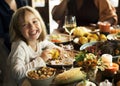 Kids Eating Enjoying Food at the Thanksgiving Party Concept