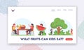 Kids Eating and Harvesting Fruits Landing Page Template. Little Children Pick Apples, Sit at Table with Fresh Fruits Royalty Free Stock Photo