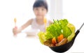 Kids eating healthy food in kindergarten, nursery or at home Royalty Free Stock Photo