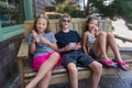 Kids eating Ice cream summer day outdoors Royalty Free Stock Photo