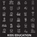 Kids education editable line icons vector set on black background. Kids education white outline illustrations, signs Royalty Free Stock Photo