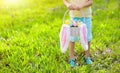 Kids with eggs basket on Easter egg hunt Royalty Free Stock Photo