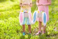 Kids with eggs basket on Easter egg hunt Royalty Free Stock Photo