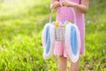 Kids with eggs basket on Easter egg hunt Royalty Free Stock Photo