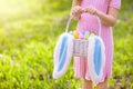 Kids with eggs basket on Easter egg hunt Royalty Free Stock Photo