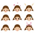 Kids emoji. Cute girl faces with emotions. Vector mood icons Royalty Free Stock Photo