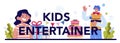 Kids entertainer typographic header. People celebrating children birthday