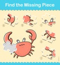 Kids entertaining puzzle piece game with a crab