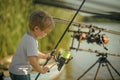 Kids enyoj happy day. Fishing, angling, activity, adventure, sport